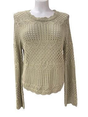Eclipse Open-Knit Crewneck Sweater in Light Olive Size M